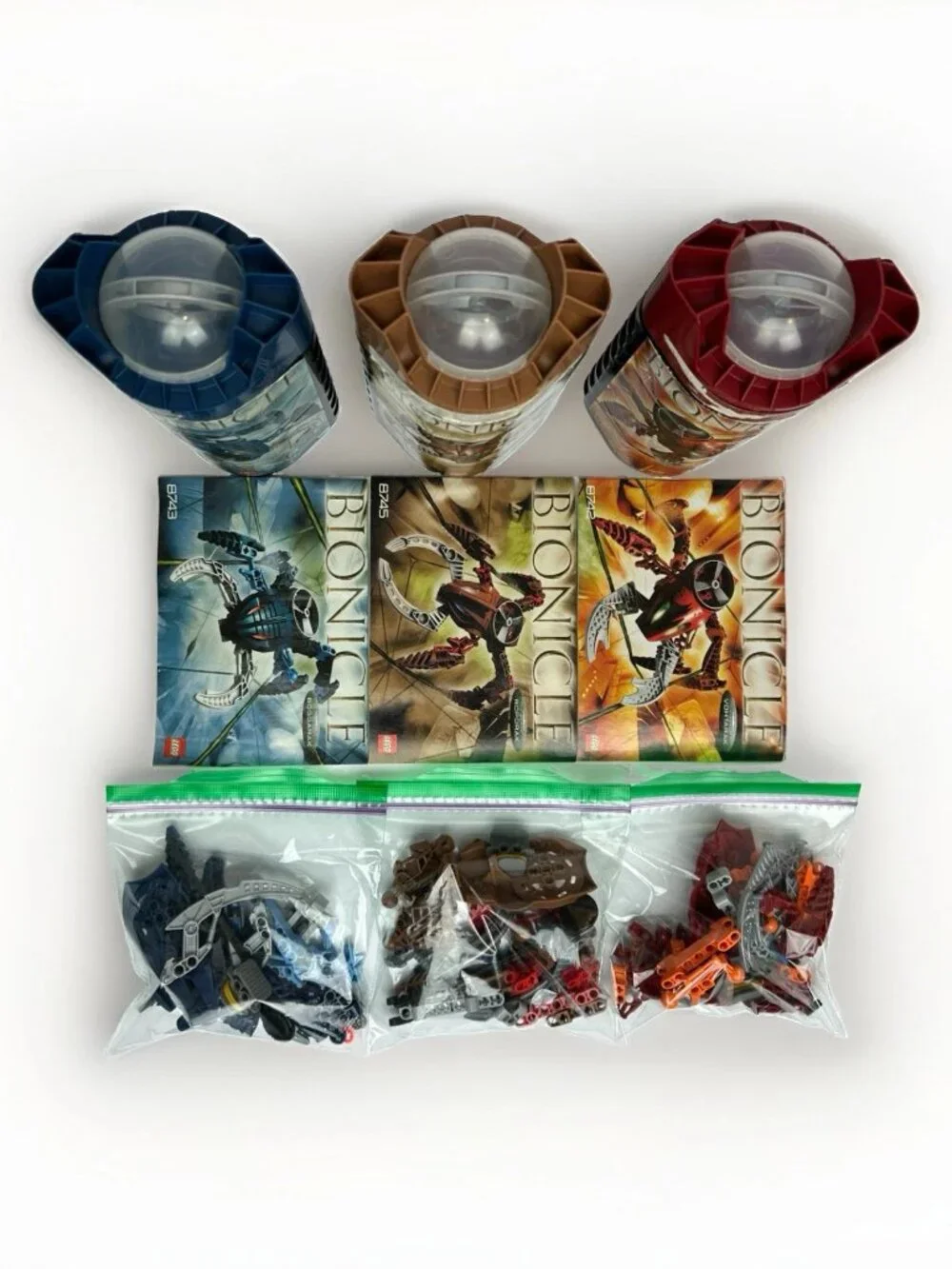 🕷️ LEGO BIONICLE Visorak Complete Lot of 3 (8742, 8743, 8745) Canisters &Manual